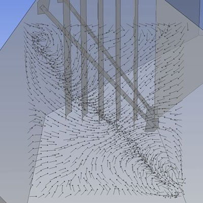 Vectors on a Plane Downstream of a Bend Having Both Turning Vanes and Internal Bracing